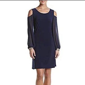 MSK Dark Navy Blue Rhinestone embellished cuffs on sleeve dress Size 16 NWT